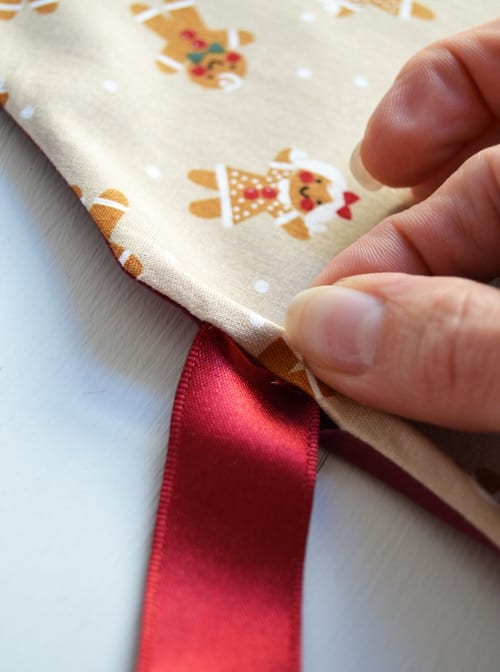 Sewing ties into a simple apron.